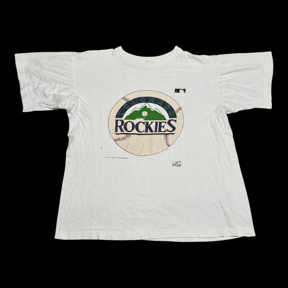 Vintage‎ Colorado Rockies Stained Graphic Print Single Stitch Shirt Men's Boxy S